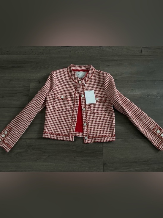 Endless Rose Jackets & Blazers - Endless Rose Red and White Houndstooth Blazer with Gold Chain Detail